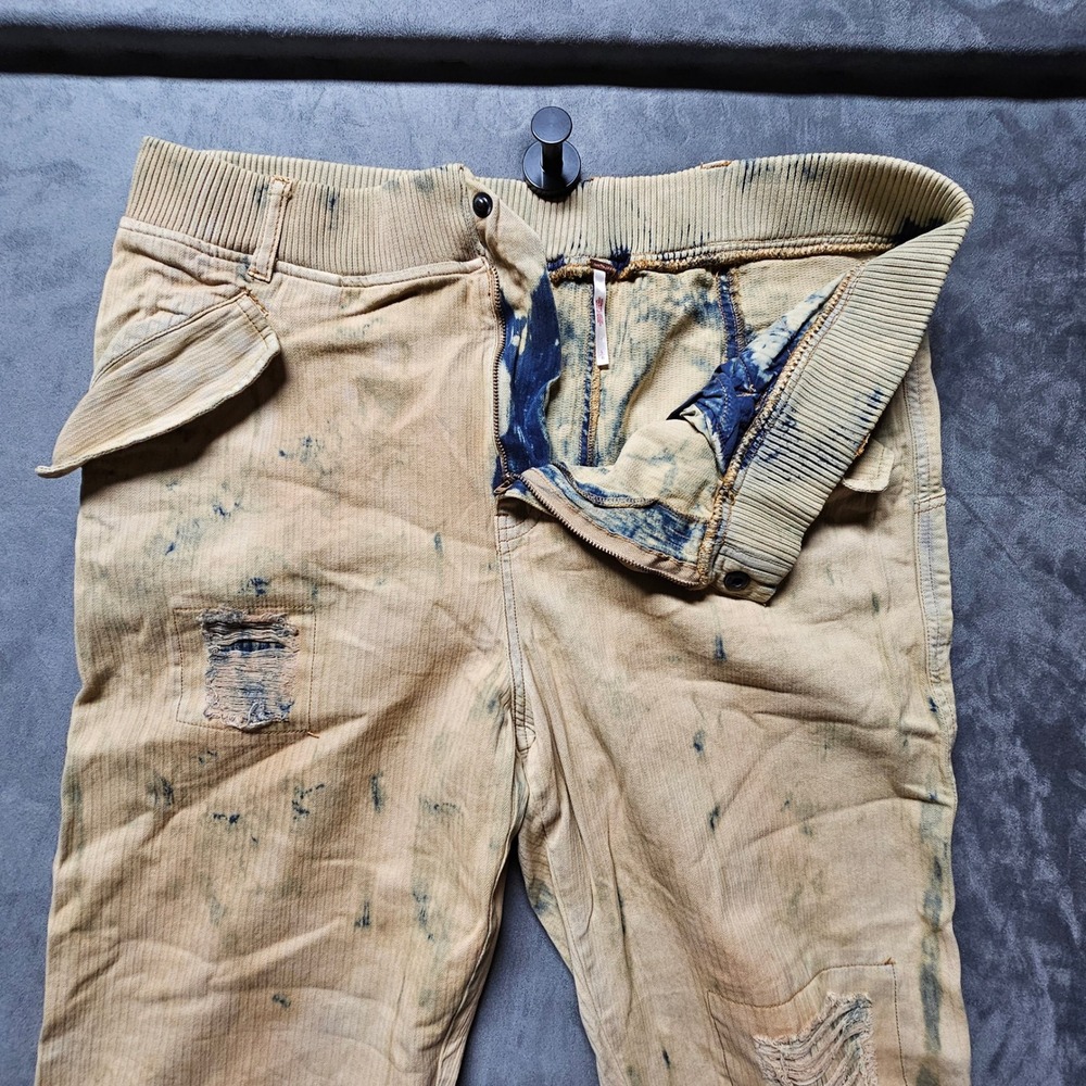 Free People Freddie Distressed Jeans Tan Bleach Splatter Large